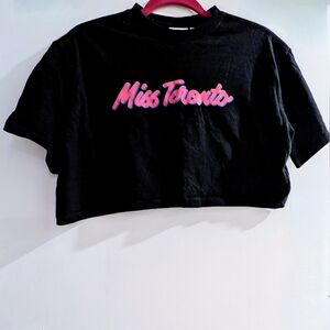 OVO Black Crop Tee With Pink Grapics